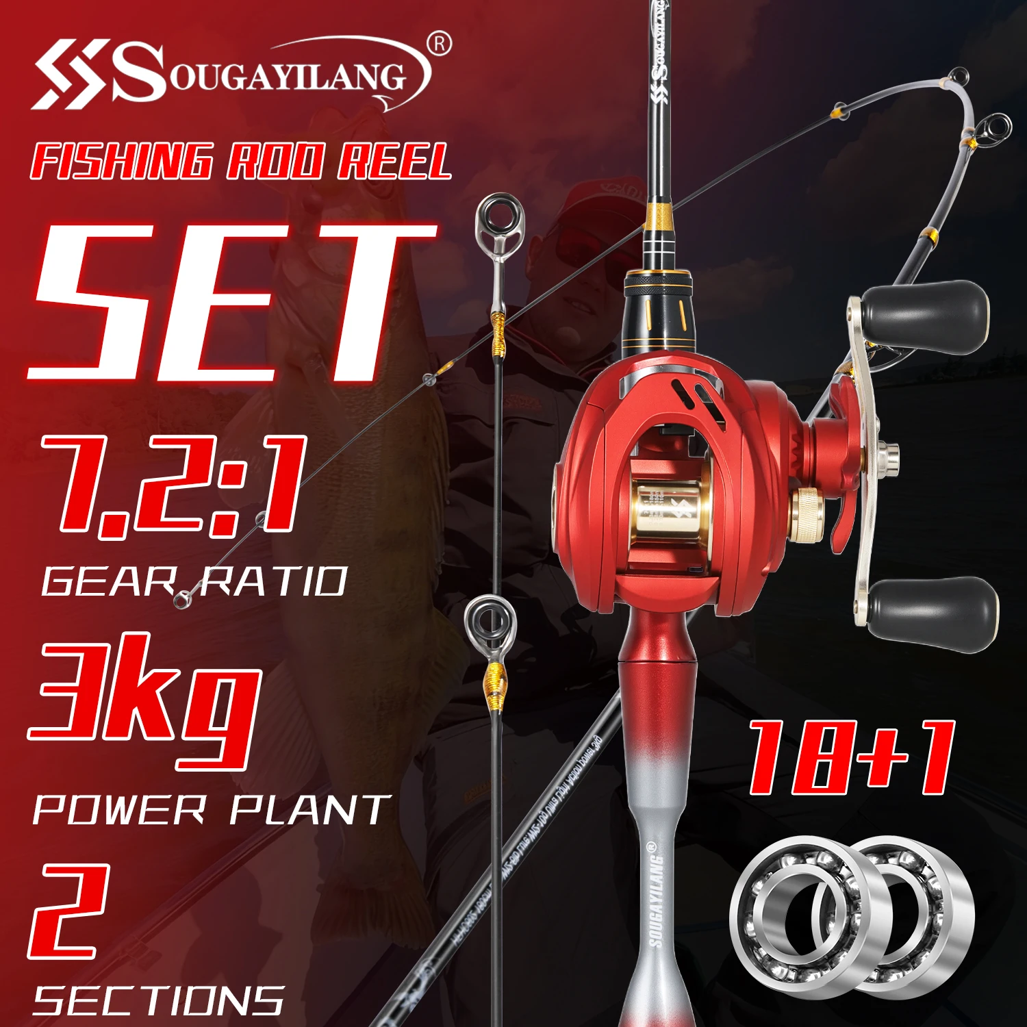 Sougayilang Combo caña carrete ultraligero 24T – Trucha agua dulce - imagen 2
