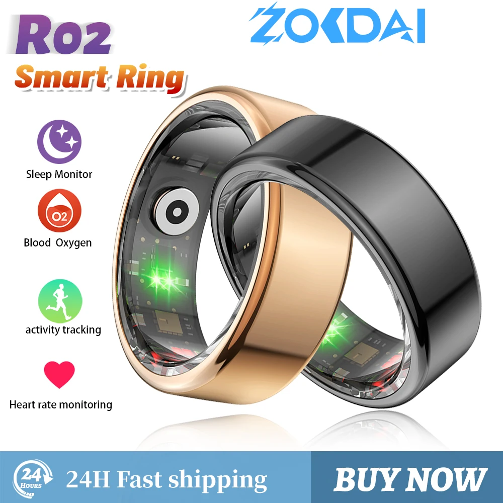 Zordai 2024 R02 Slimme Ring Voor Xiaomi Militaire Kwaliteit Titanium Stalen Shell Gezondheid Monitoring Ip68 3atm Waterdicht Voor Android Ios