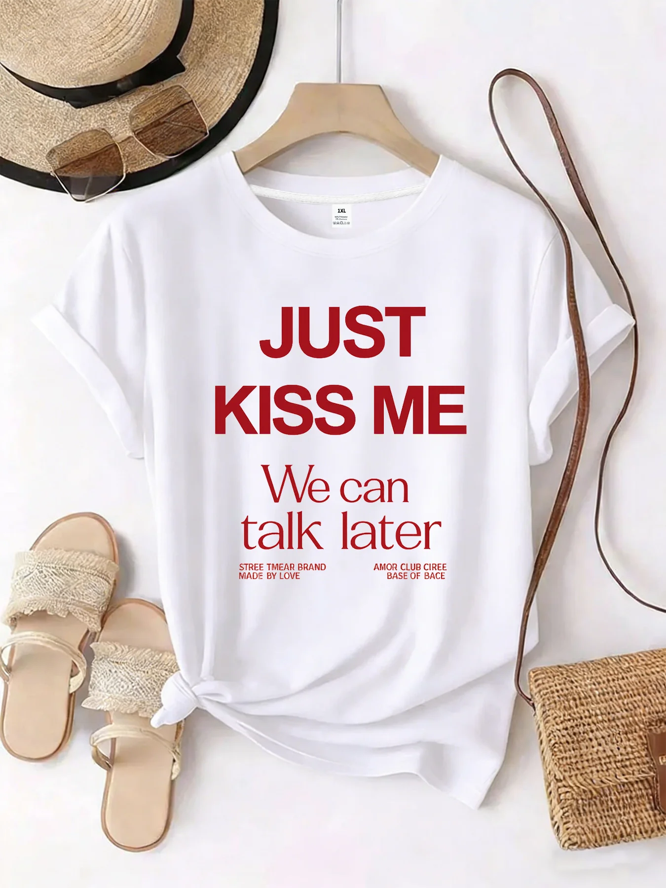 

【WZM101352】Creative letter printed plus size women's round neck summer casual short sleeved street fashion versatile T-shirt