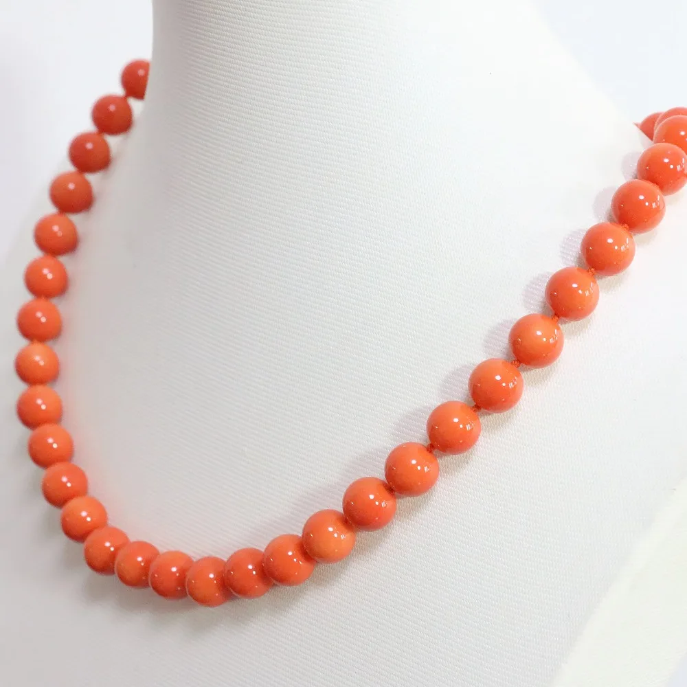 High Grade 8,10,12,14mm Pink Orange Artificial Coral Round Beads Beautiful Weidding Party Elegant Necklace 18inch B1455