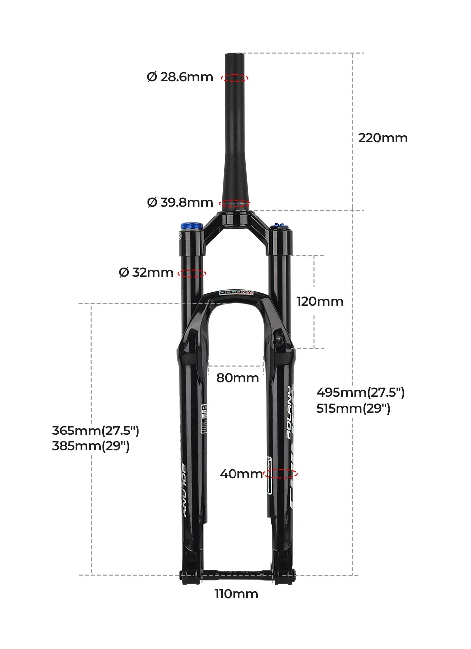 Bolany MTB Luftfedergabel 27,5/29 Zoll Konisch Einstellbare Verriegelung Leichte Federung für Mountainbike mit Dämpfung – Detail 3