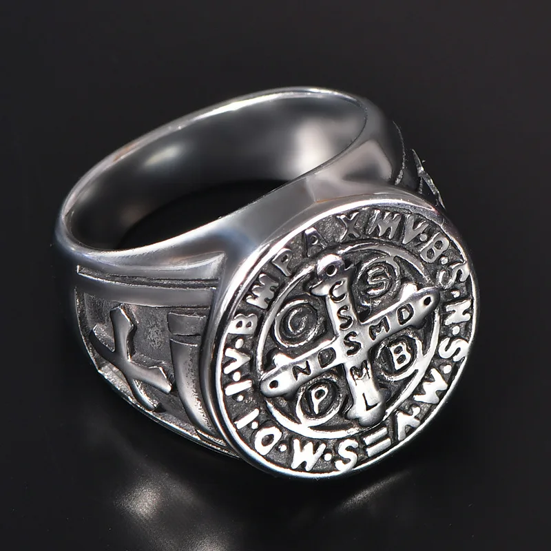 

European American Retro Exorcist Titanium Steel Cross Ring Punk Niche Personality Finger Ring Fashion Vintage Men Hand Jewelry