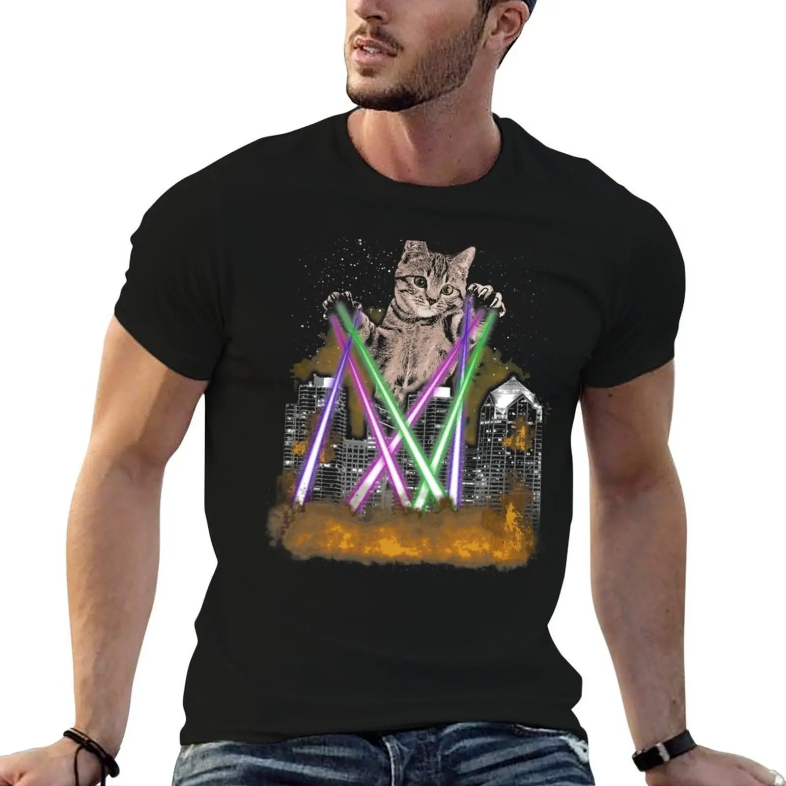 Laser Cat Destroys City With Paws - Cute Adorable Kitten T-Shirt new edition Louboutins oversized t shirt men