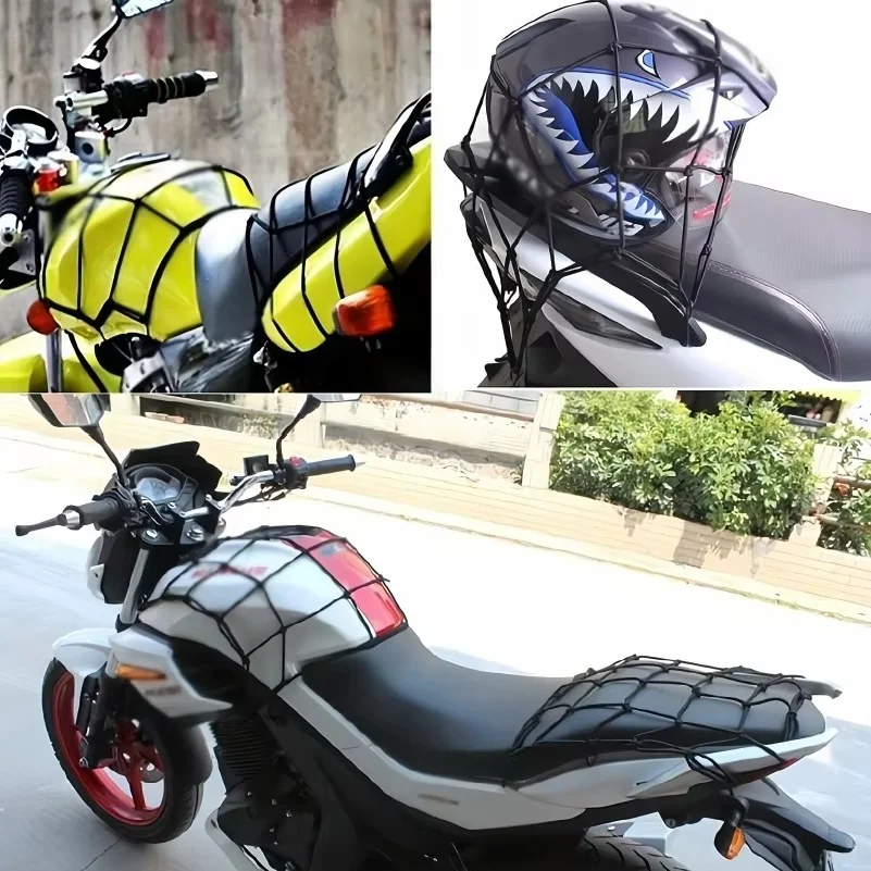 1 motorcycle luggage rack, helmet net pocket, portable storage, car luggage net, universal shelf, rope net, helmet net, bicycle