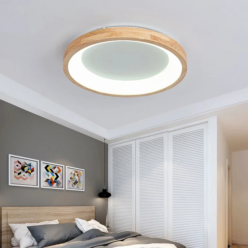 Nordic Solid Wood LED Ceiling Lights Round lamp Bedroom Living Room Kitchen light Ceiling Lighting Simple Indoor Decor Luminary