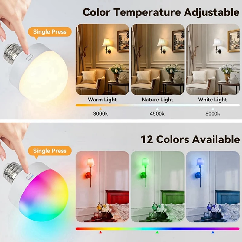 Light Bulbs With Remote - E26 Battery Operated Light Bulb For Non-Hardwired Wall Sconces, Pendant Lights