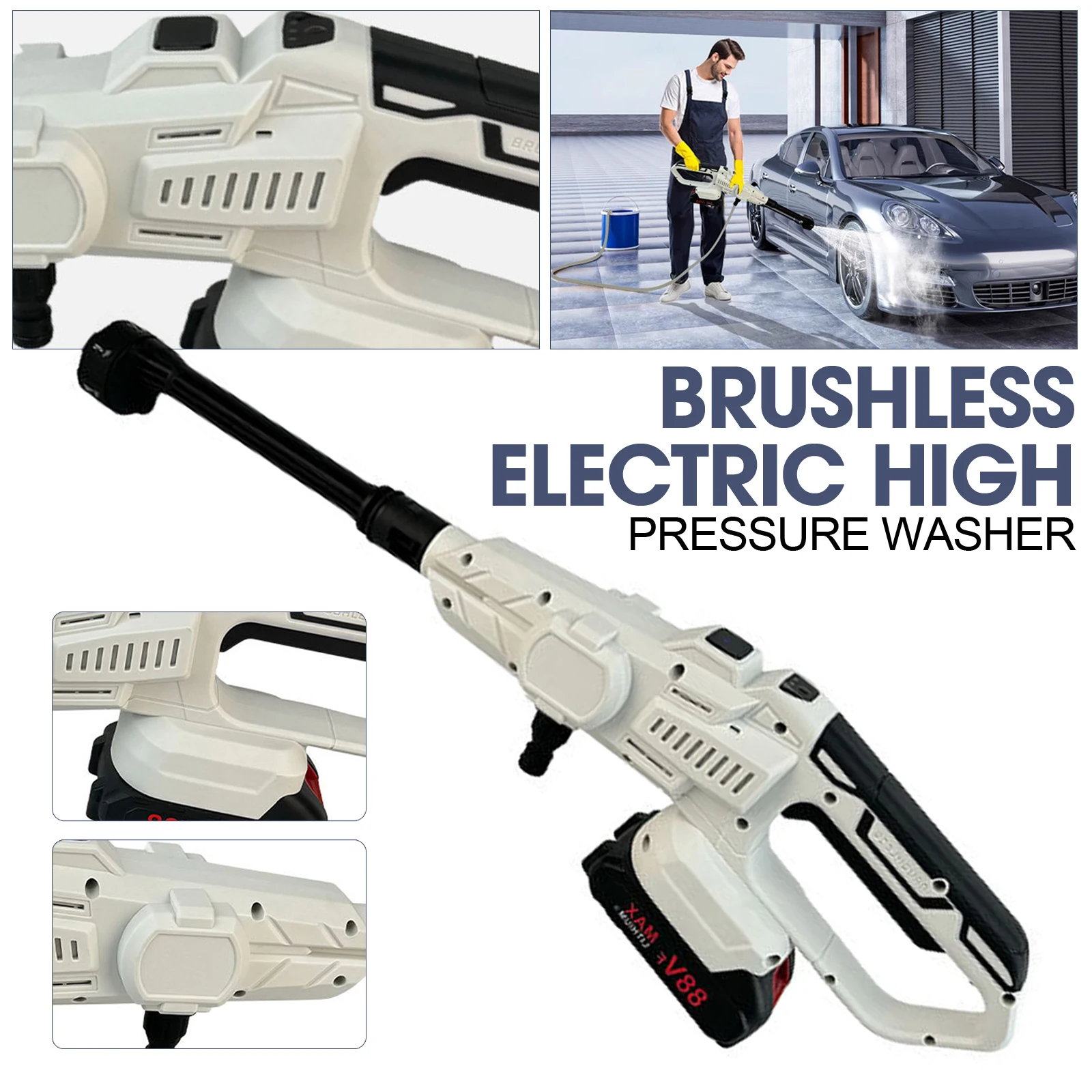 

200Bar 3500W 3Gears Brushless Electric High Pressure Washer Cordless Car Washing Gun Water Gun for Makita 18V Battery