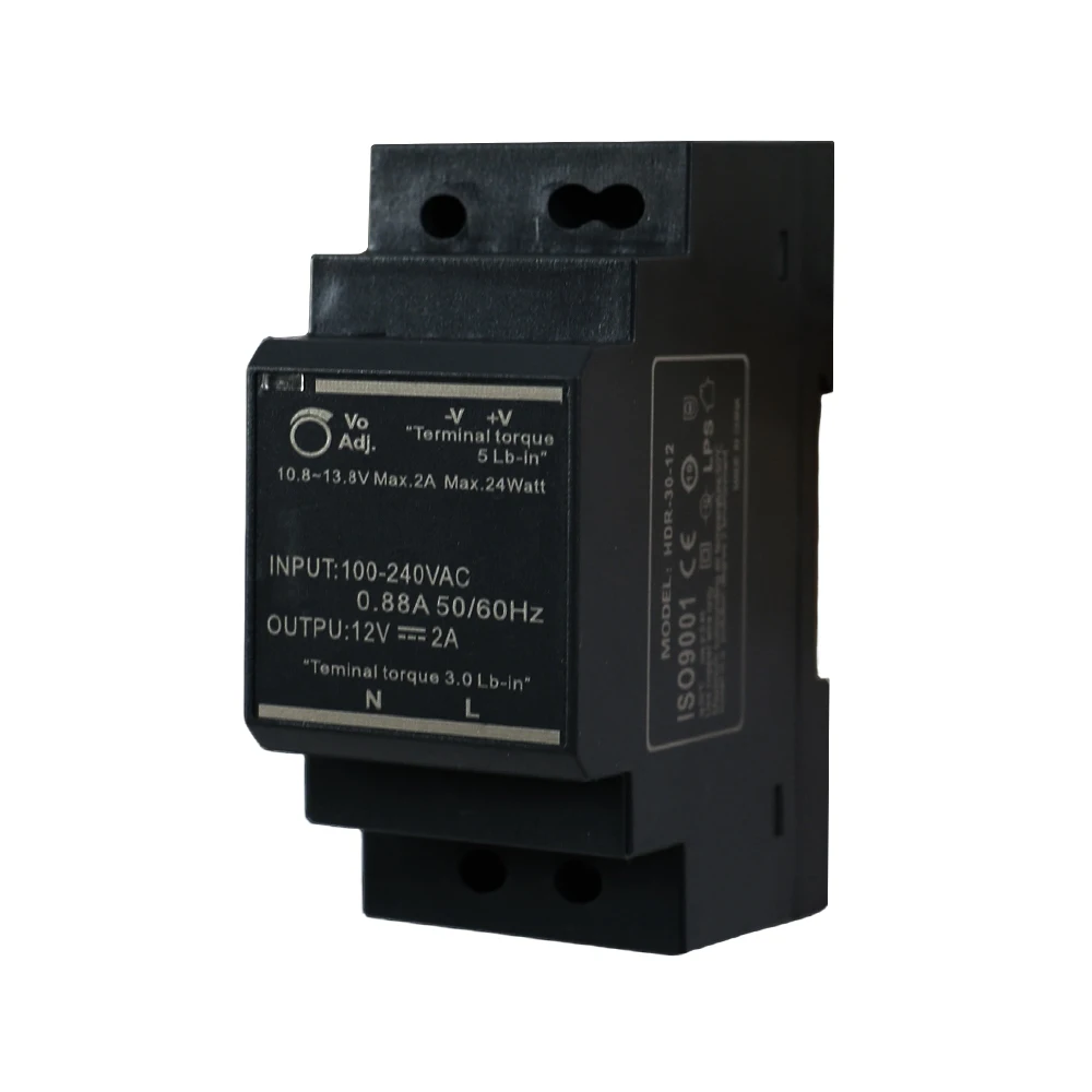HTNC HDR 30W DIN Rail Power Supply –  12V 24V  Industrial AC-DC Transformer for 35mm Rail, CNC, 3D Printer, LED