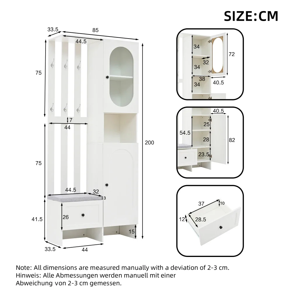 85 * 33,5 * 200 cm kompakter Kleiderschrank, Wohnmöbel-Aufbewahrungsschrank aus gehärtetem Glas, weißer Eingangsschrank, Kleiderschrankständer – Detail 2