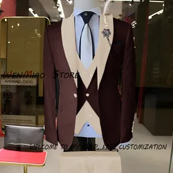 Burgundy 3-piece Men's Suit Wedding Groom's Tuxedo Elegant Men's Custom Dress XS-5XL 2024 Outfit