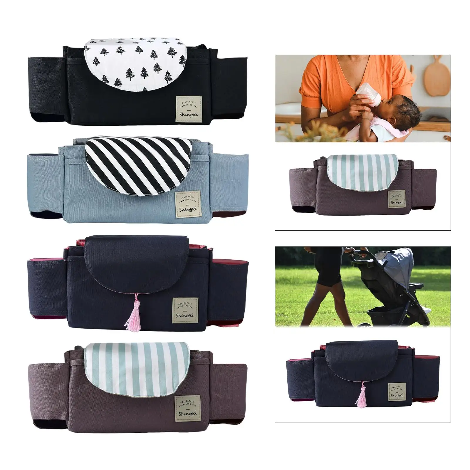 Portable Stroller Organizer Oxford Cloth Storage Baby Bottles, Diapers, Cups, Wipes Waterproof Buggy Pram Bag for Pushchair Pram