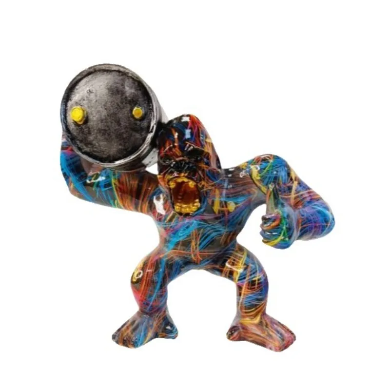 Creative Resin ERMAKOVA Sculpture GorillaDecoration Oil Bucket Gorilla Character Statue Living Room Cabinet Decoration Ornaments