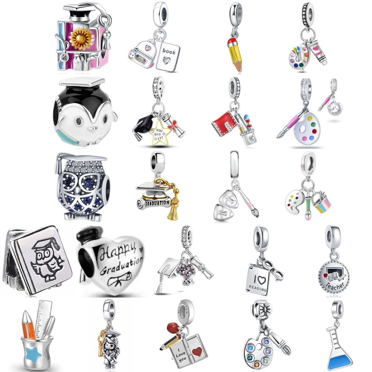 

New 925 Sterling Silver Bachelor's cap Book Drawing Board Pendant Bead Fit Original Charms Bracelet Trinket Jewerly Accessories