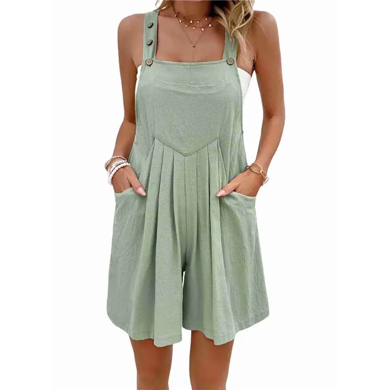 AEF6-Women's Summer Casual Rompers Bib Short Overalls Loose Linen Jumpsuit Beach Outfits Travel Vacation Clothes