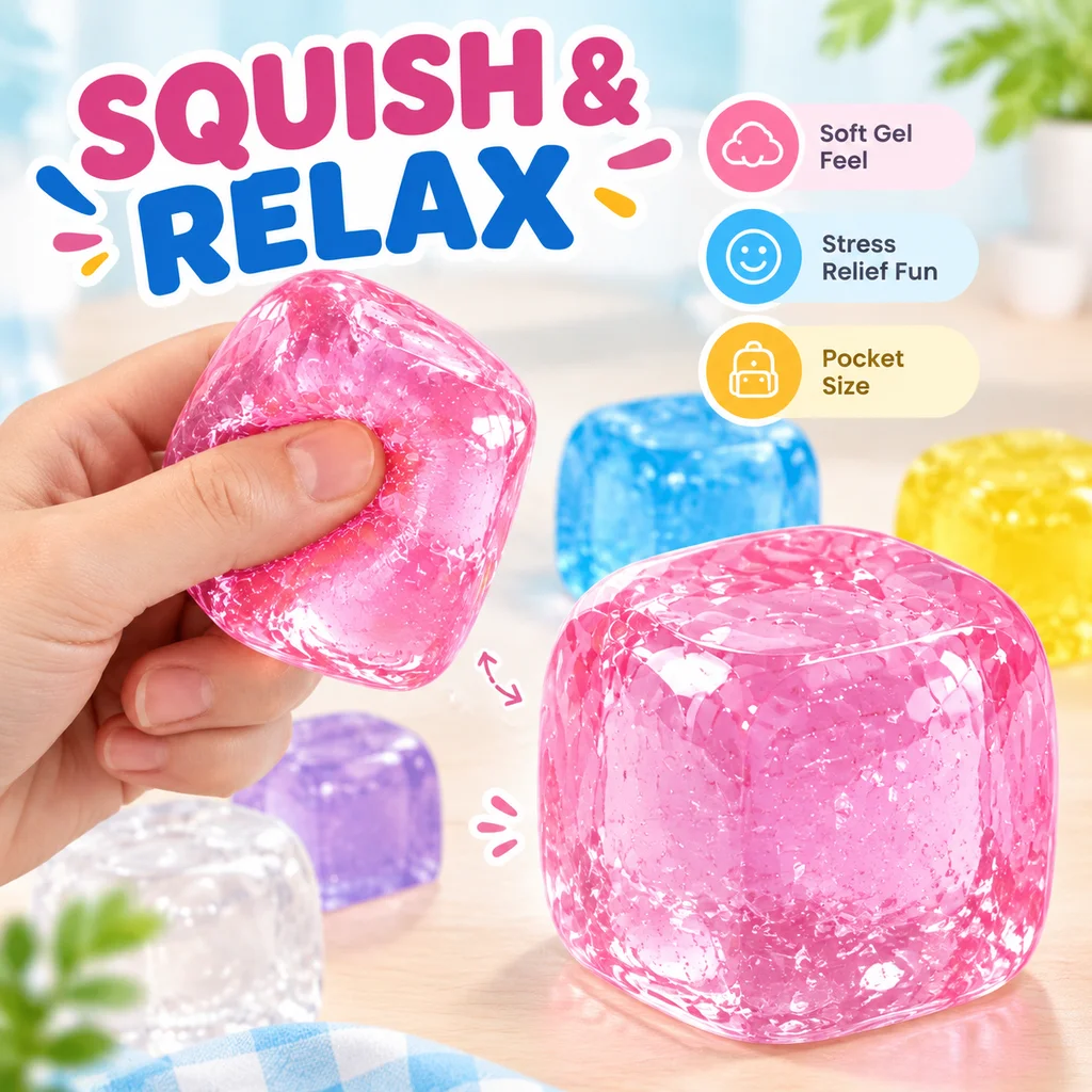 2026 New Ice Cube Squishy Toy Cross Border Hot Stress Relief High Transparency Maltose Slow Rebound Food Grade Material Squishy