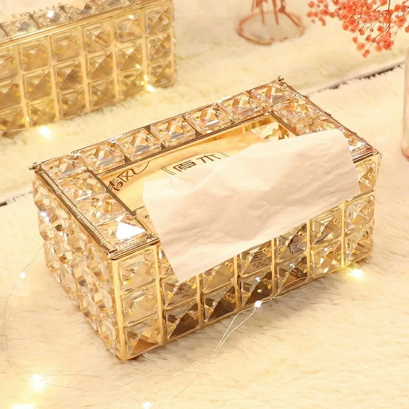 Luxury crystal tissue box golden and sliver tissue box Towels Holder Container Napkin Storage Box Paper Desktop for living room