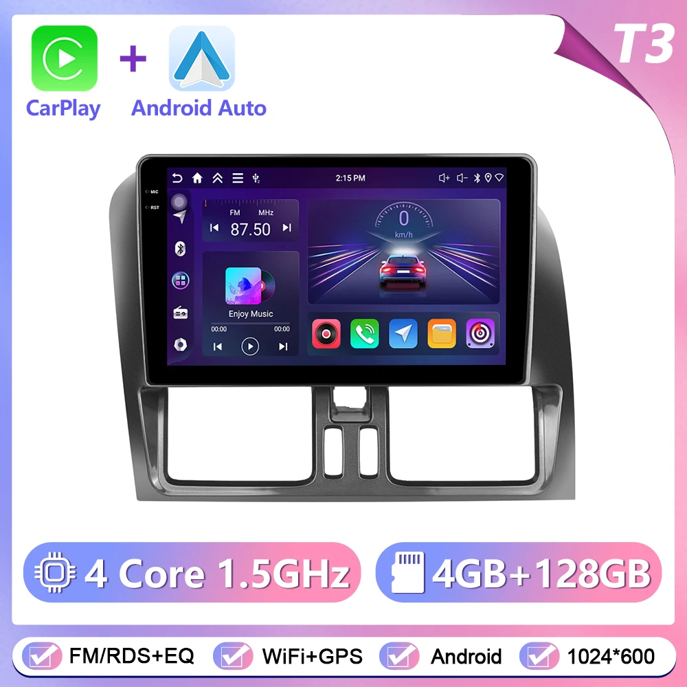 Podofo Draadloze Carplay Android Auto Radio voor VOLVO XC60 2008-2013 Auto Intelligent Systeem 6 + 128G WIFI GPS Navigatie Autostereo