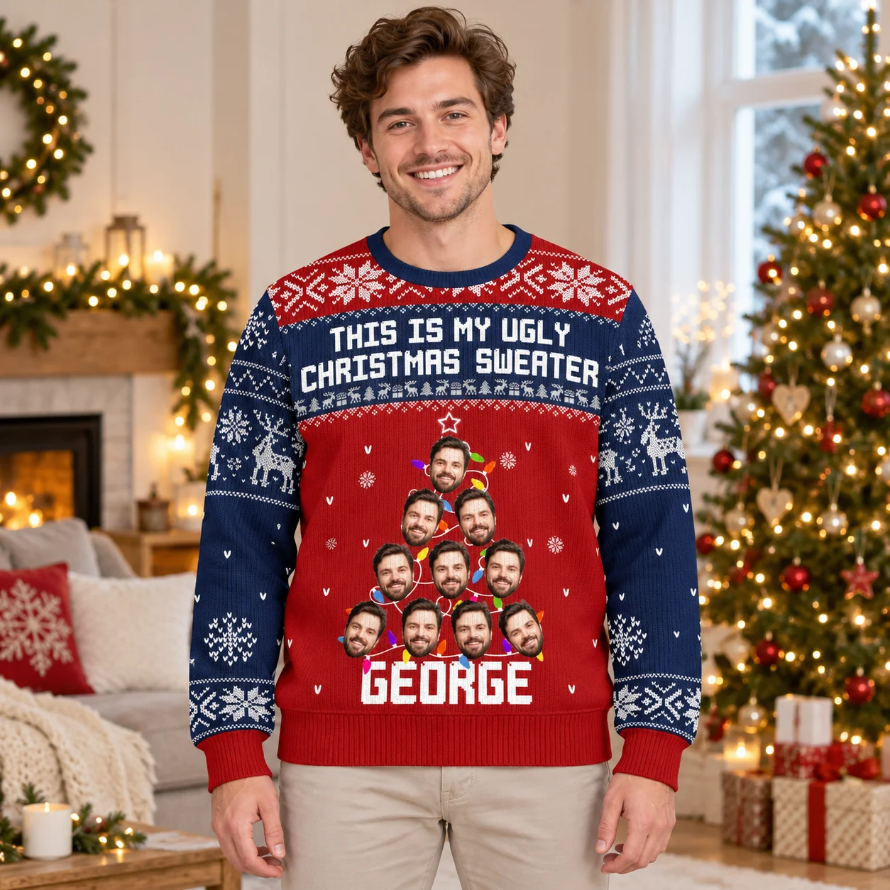 2027 Your Family Photo on Festive Sweaters Ugly Christmas Sweater Custom Photo Crewneck Sweatshirt for Christmas Celebrations