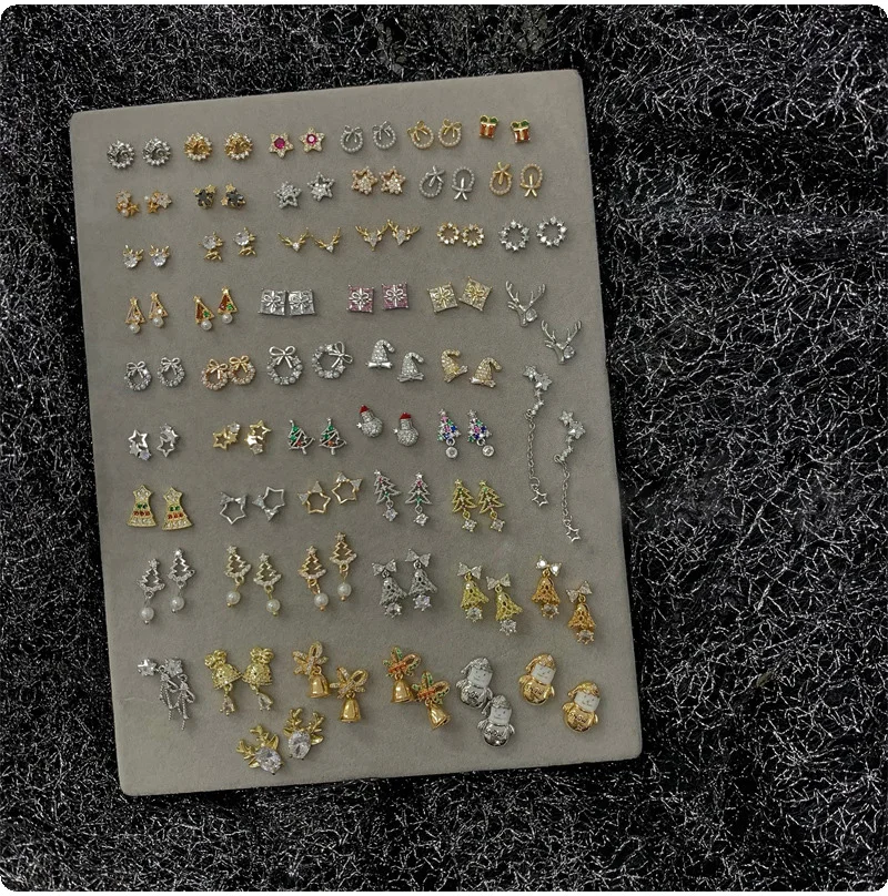 

10pcs Mixed Christmas Themed Metal Alloy Zircon Nail Art Decorations Assorted Random Set for Festive Manicures