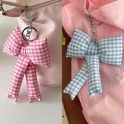 Backpack Pendant 3D Bowknot Keychain Pink Color Keyring Accessories Puff Grid Bowknot Keychain Cute Y2K