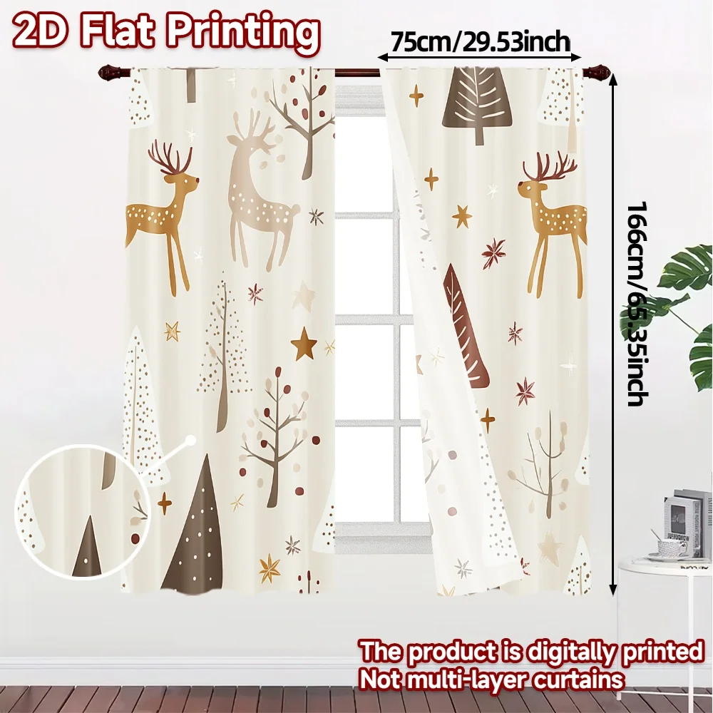 2pcs,Curtains Cute Christmas Trees Snow Reindeer (3) Chic Creative Curtains Durable 100% Polyester Fabric Curtains All Seasons