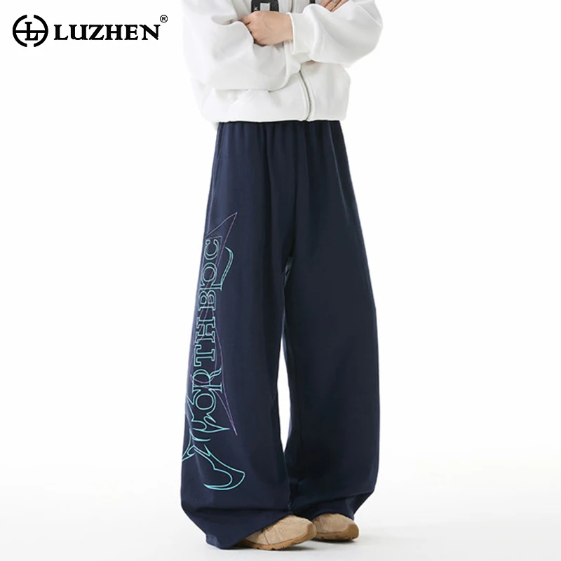 LUZHEN التطريز إلكتروني نمط فضفاض مستقيم الرياضة Sweatpants الرجال 2025 جديد جودة عالية مرونة الخصر سراويل تقليدية JY4437