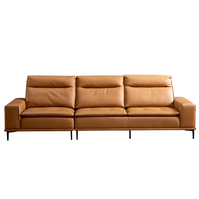 

Italian large apartment four-seat leather sofa modern high backrest straight row leather sofa first layer cowhide