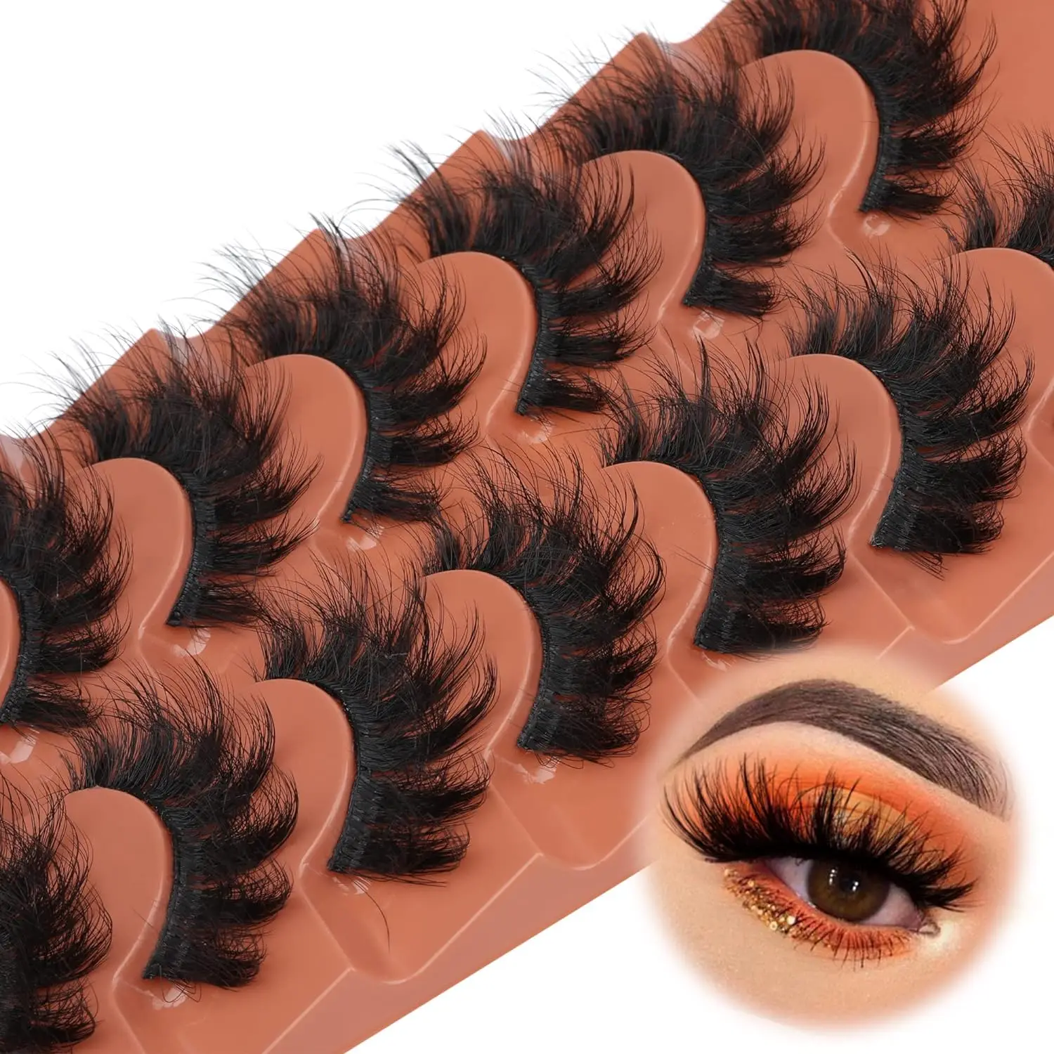 7pairs Fluffy Lashes 8D False Eyelashes 20mm Faux Mink Lashes Natural Fake Lashes Thick Volume Eyelashes Cat Eye Lashes