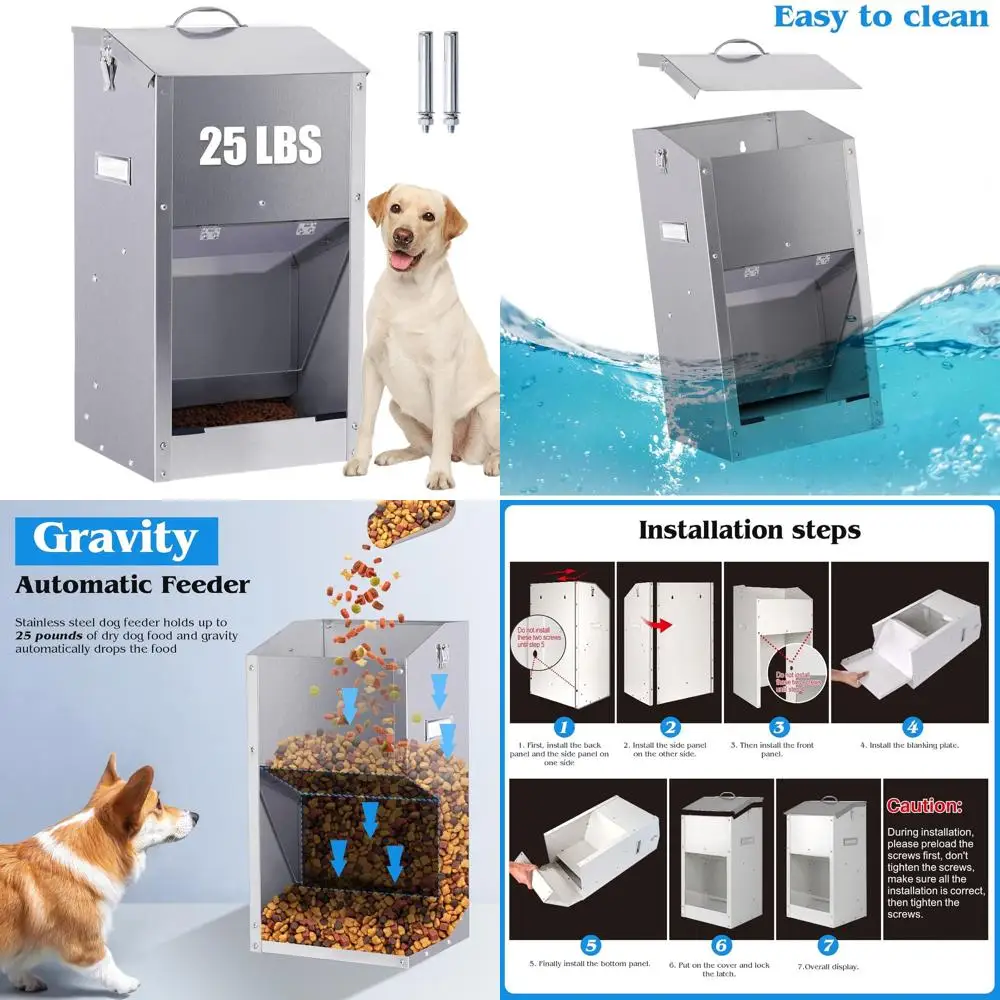 

Stainless Steel Automatic Dog Feeder for Large Breeds, Weather-Resistant, Holds 25lbs Food