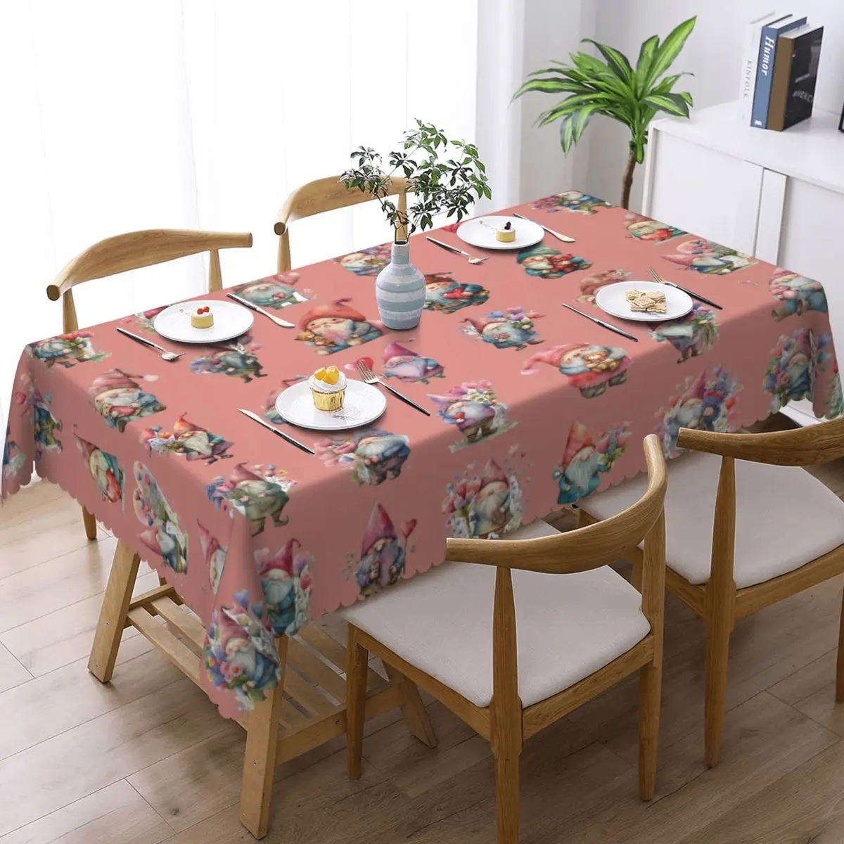 Customized Rectangular Oilproof Scandinavian Santa Gnomes Table Cover Table Cloth Tablecloth for Dining