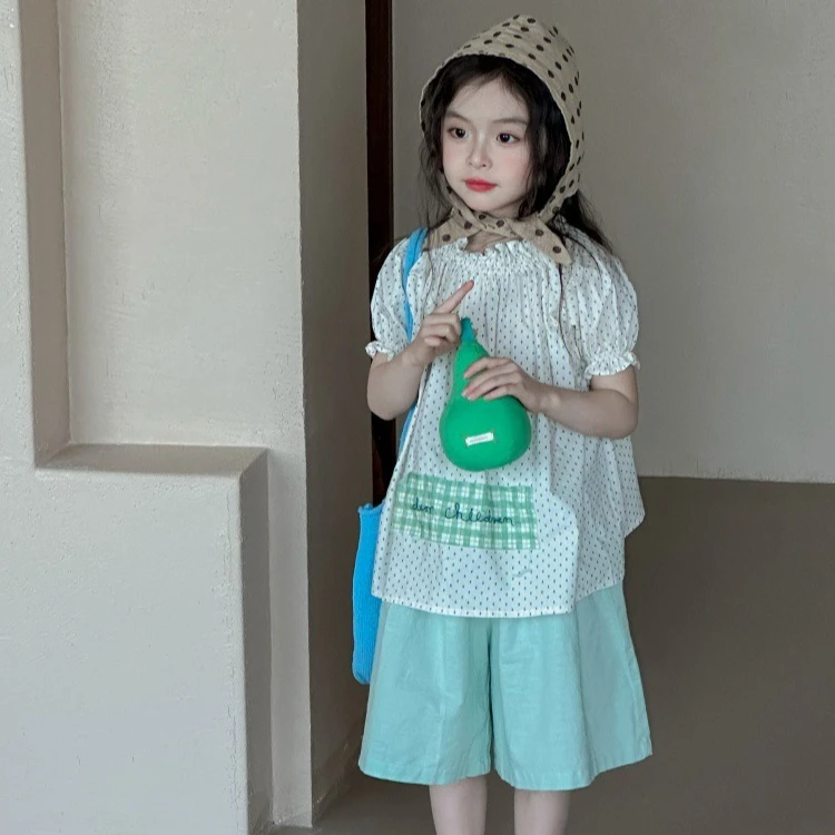 

Girls Suit 2026 Spring and Summer New Children Clothing Korean Style Girl Baby Polka Dot Pure Cotton Doll Shirt Shorts Two Sets