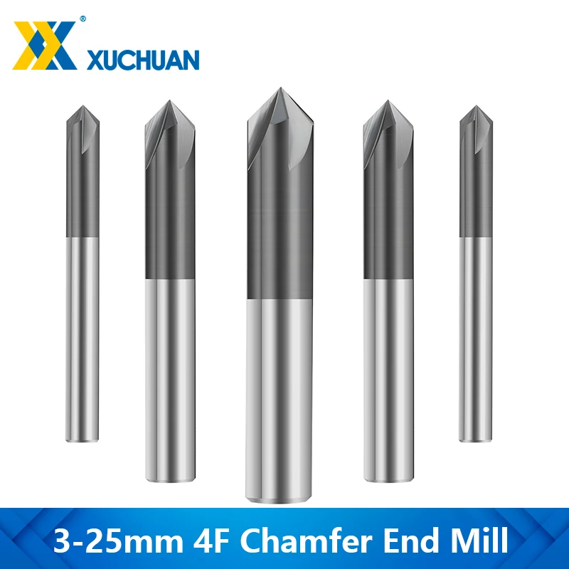 

4 Flute Carbide Chamfer End Mill 3-25mm 90 Degrees V Groove Router Bit Milling Cutter for Woodworking Engraving CNC Tool