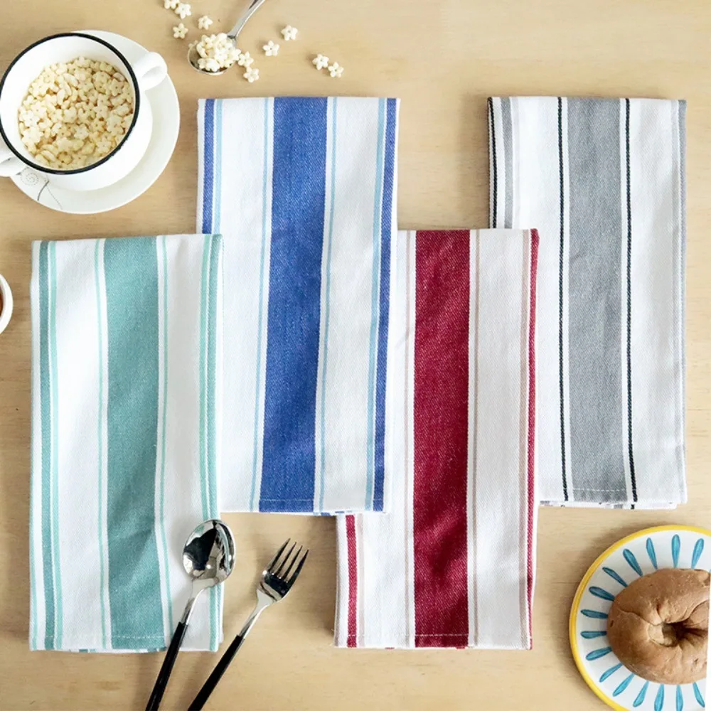 4-Pack Farmhouse Cotton Kitchen Dish Towels, Ultra Absorbent Striped Tea Towels for Drying Dishes, Glasses & Lint-Free Wiping