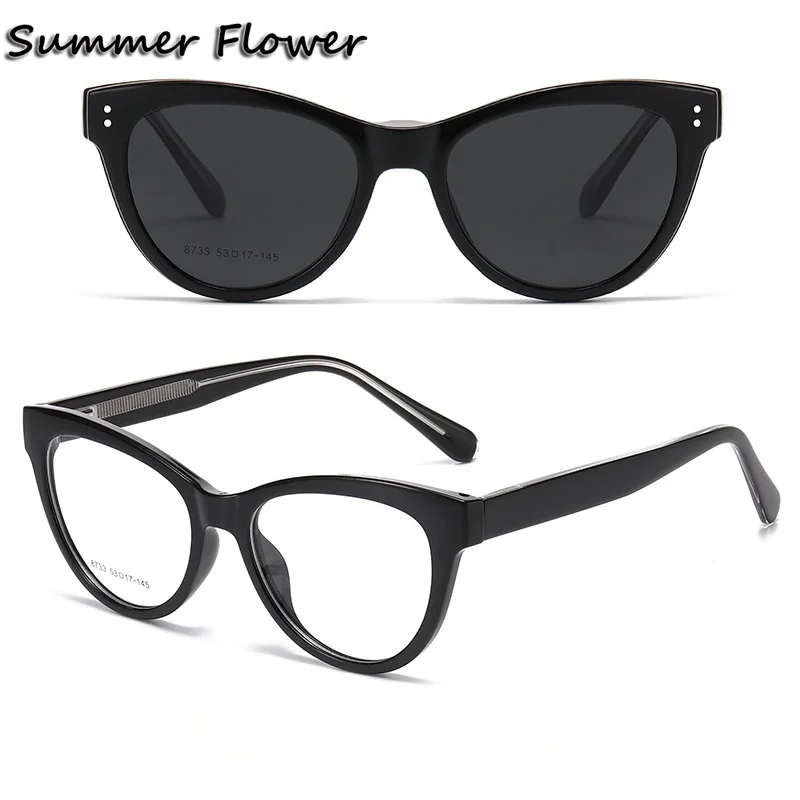 

Cat Eye Clip On Sunglasses Optical Frame Women Prescription Glasses Acetate Fashion Design Magnetic Eyewear for Recipe Lenses