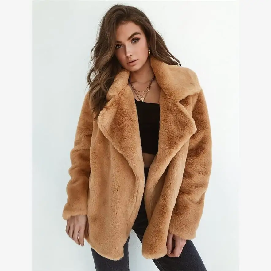 

Women's Winter Warm Fluffy e Fur Jaet Coat Loose Fit Long Sve Color Other Material 00% ort Outerwear