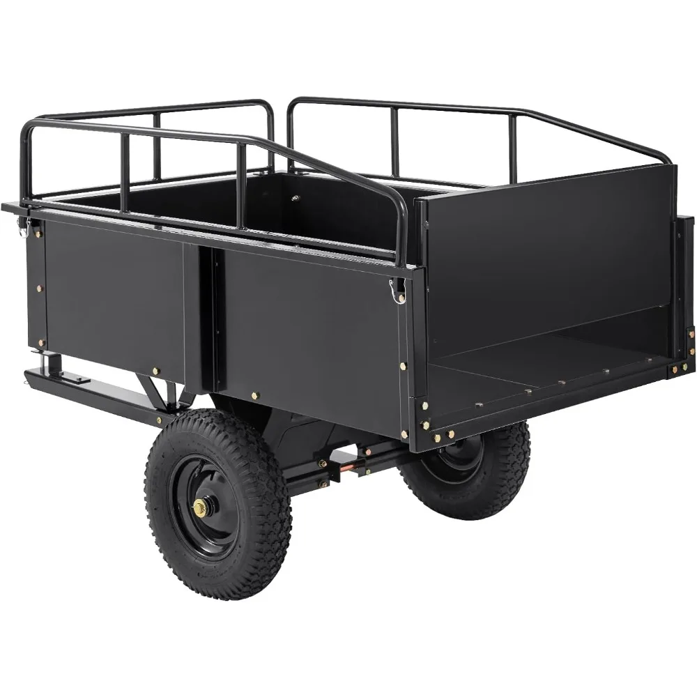 

Heavy Duty Steel ATV Dump Cart, 750-Pound Capacity, 15 Cubic Feet Garden Utility Trailer with Removable Sides for Lawn Mower Tr