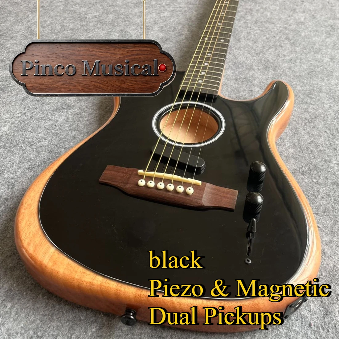 Black Matter Acoustasonic Natural Wood Hybrid Acoustic Electric Guitar Piezo & Magnetic Dual Pickups Fingerstyle Guitar