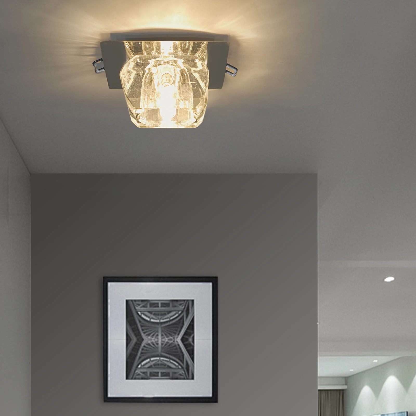 Crystal Flush Chandelier, Modern Ceiling Light