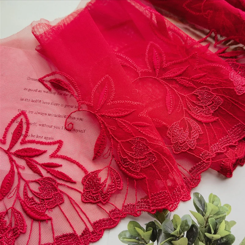 2meters Flower Lace Fabric Clothes DIY Needle Work High Quality Red Lace Trim Sewing Accessories Lace For Crafts