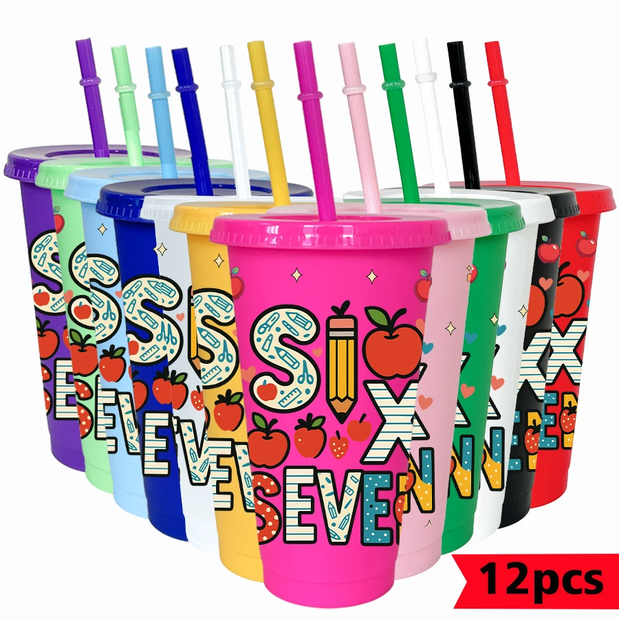 12 unids/lote 67 serie lápiz de manzana 26oz vaso de plástico de colores artículos para beber para fiesta de cumpleaños taza de agua para fiesta de bienvenida