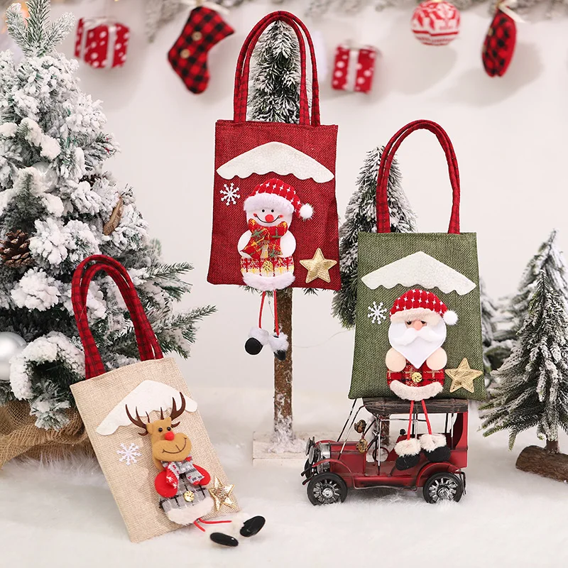 Tkaninowa torba na prezenty świąteczne Apple Canvas Bag Christmas Eve Tote Bag Apple Candy Handbag Felize Navidad Joy 2025 Noel Party Supplies