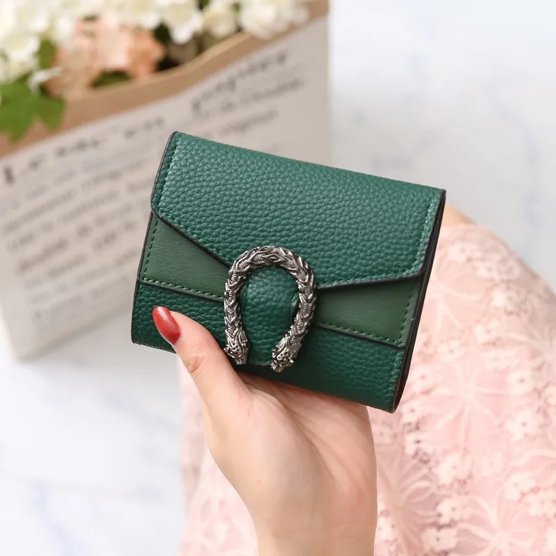 2024 New Women's Purse Short Leather Bag Splicing Money Clip Small Three Fold Hand Bag Multi-function Card  Wallets