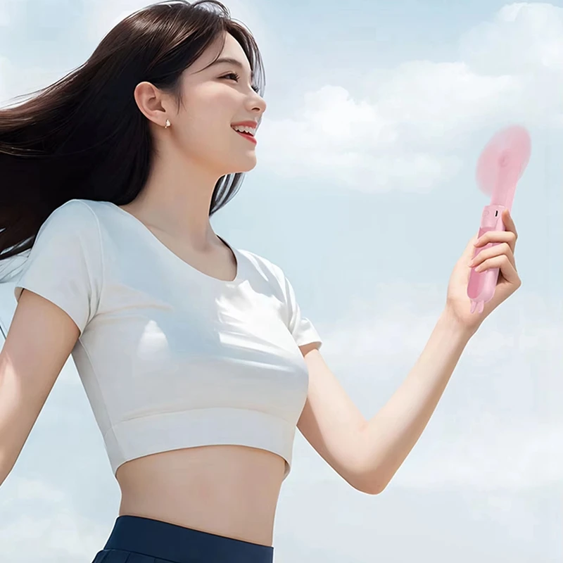 MYHOME Handheld Fan Rechargeable Mini Portable Cartoon USB Small Fan Gift Can Be Placed On The Desktop Handheld Small Fan