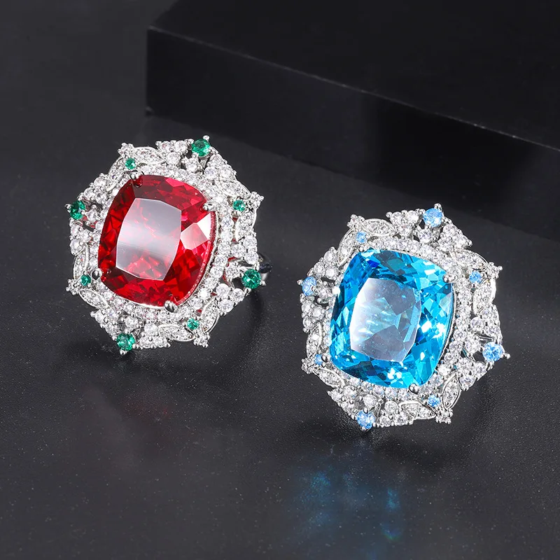 

Sapphire Inlaid Zircon Ring Ba Ruby Ring European and American Jewelry Colored Gemstone Ring