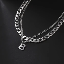 Stainless Steel Double Layer Necklaces for Men Women Simple 26 Letter Pendant Necklace Fashion Women's Jewelry for Party Gift