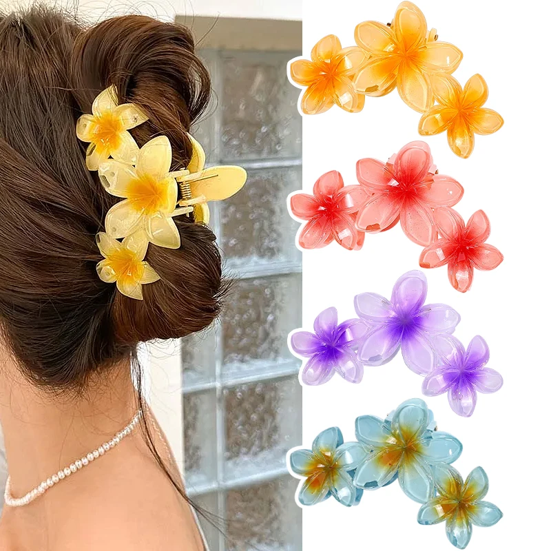 11CM 3 Frangipani Flower Solid Color Gradient Color Shark Clip Hairpin Headwear Headdress Hair Accessories For Women Girls