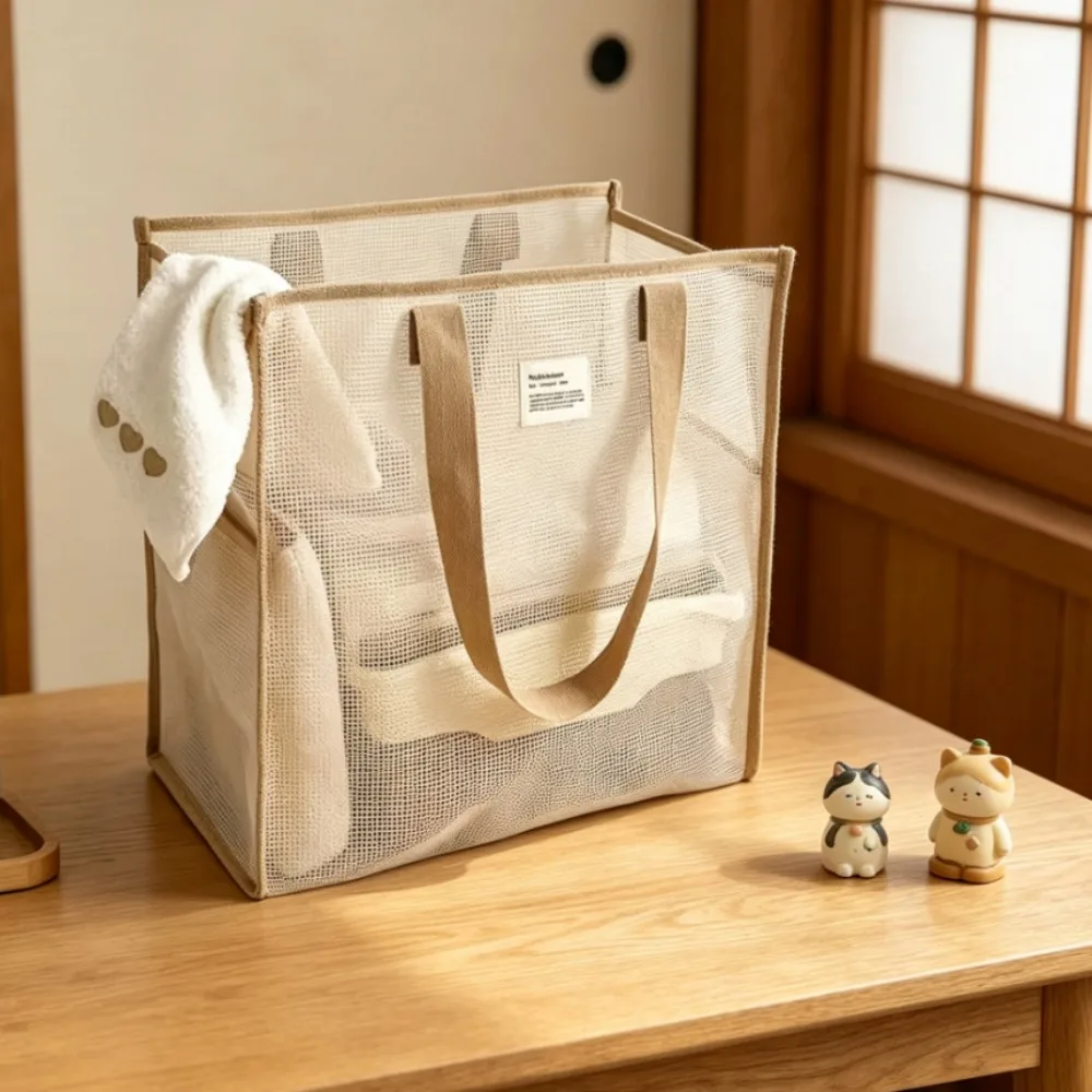 Simple Large Capacity Travel Storage Bag Lightweight Hand Held Mesh Beach Bag Multi Functional Durable Makeup Bag Vacation