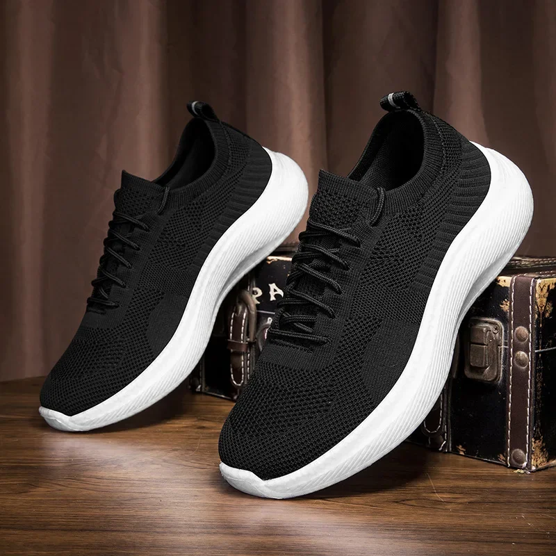 

Новая мужская повседневная спортивная обувь, дышащая вязаная обувь на плоской подошве, удобные кроссовки без шнуровки