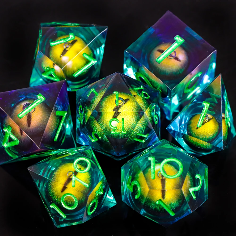 

Набор кубиков Dragon Eye, набор кубиков с жидким сердечником для подземелий и драконов, цифровые игральные кости D&D, настольные игры, кости для DND