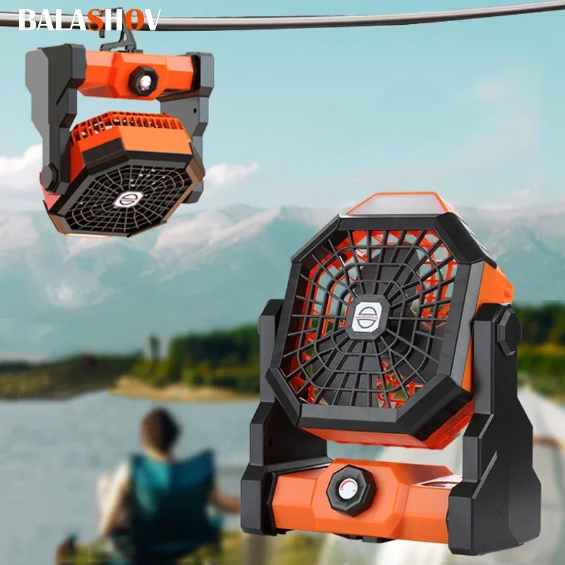 2024 New Portable Electric Fan With Led Light Tent Car Camping Hook&USB&Solar Charging For Hiking Fishing Picnic Emergency